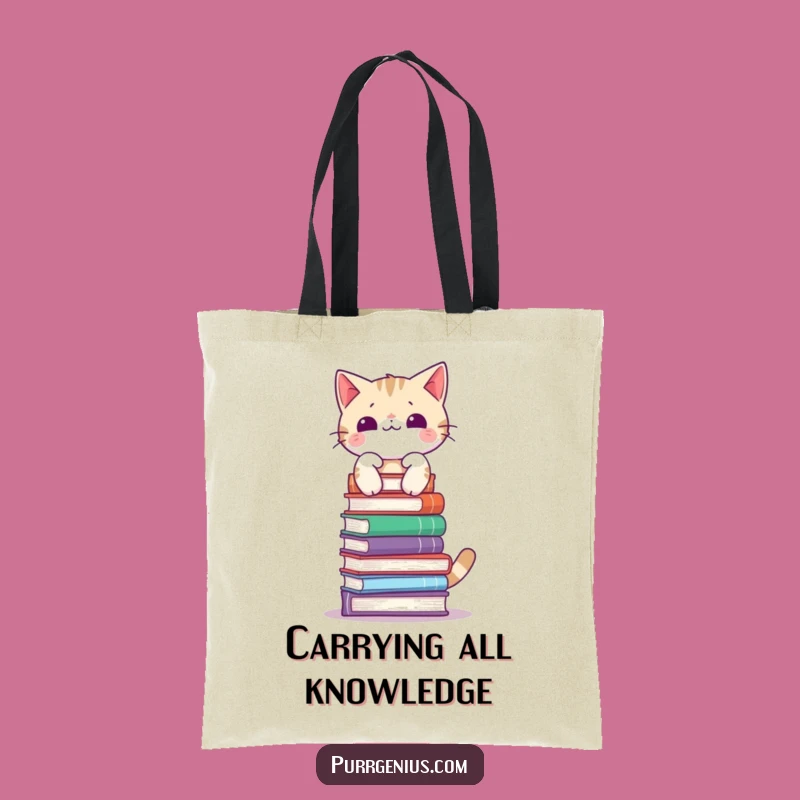 Funny Cat Balancing Books Tote Bag - Chic Carryall for Literary Humor