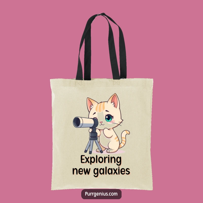 Funny Curious Cat Telescope Tote Bag: Feline Explorer Bag for Adventures