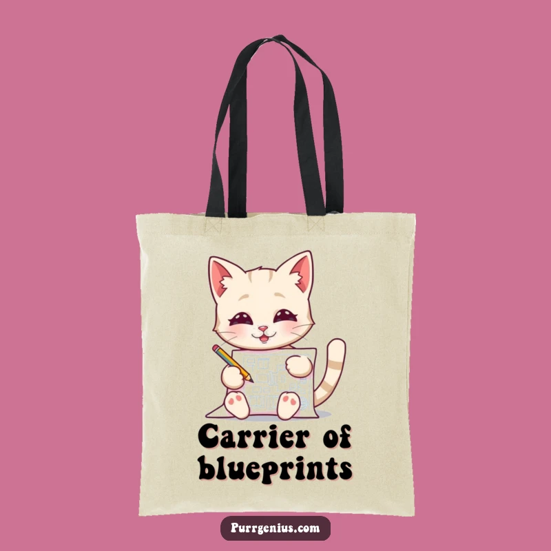 Funny Blueprint Cat Tote Bag Carry Your Plans with Hilarious Feline Ingenuity
