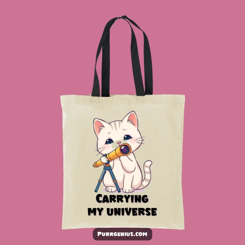 Funny Cat Telescope Tote Bag: Carry Your Essentials with Cosmic Feline Style