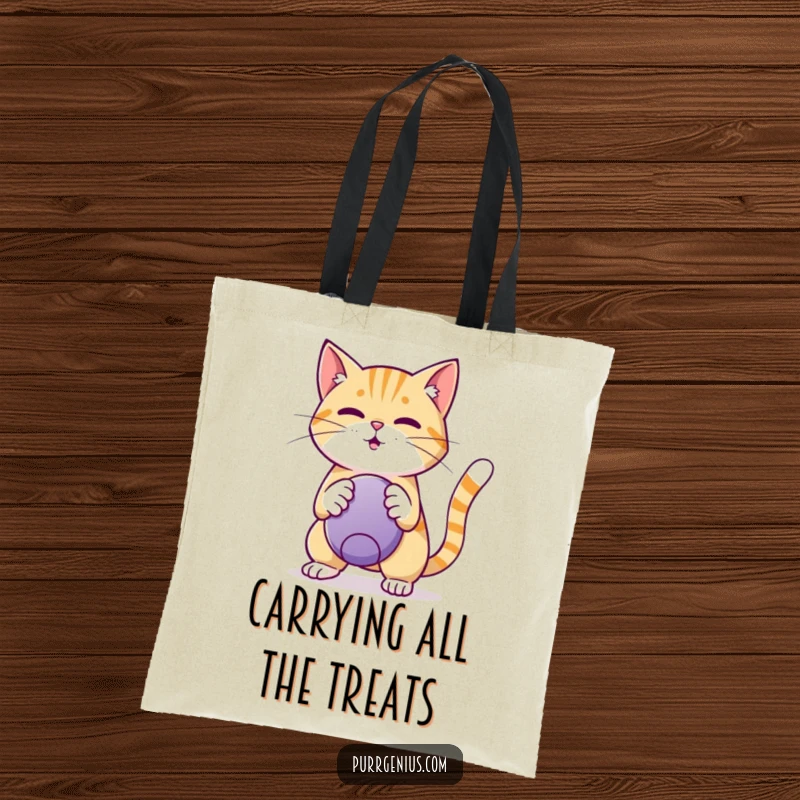 Funny Tote Bag: A gifted cat displays its amazing ball trick, making this bag a humorous and practical accessory.